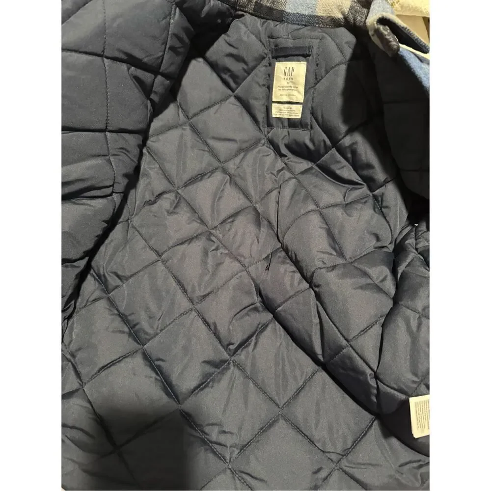Gap NWT blue plaid check quilted boys shirt jacket M